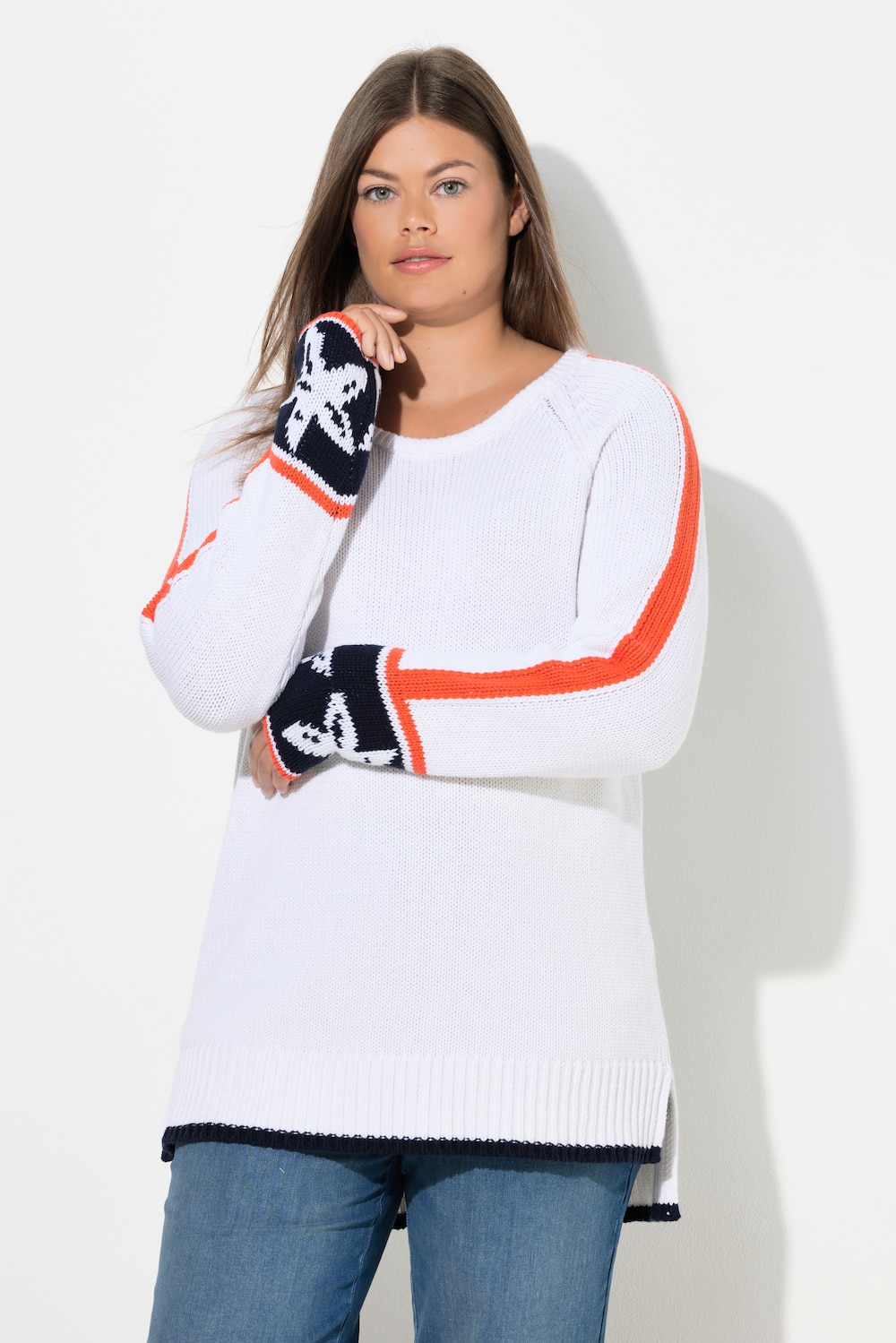 Große Größen Strickpullover mit Jacquard, Damen, rot, Größe: 52/54, Baumwolle/Synthetische Fasern, LAURASON