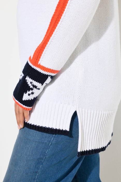 Strickpullover mit Jacquard, Rundhalsauschnitt