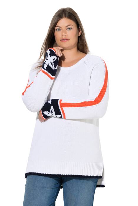 Pletený svetr s žakárovým vzorem, kulatý výstřih