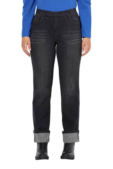 Džíny Mandy, široké nohavice, ozdobné kamínky, pohodlný pas