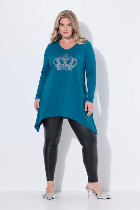 Shirt met lange mouw, A-lijn, krans met glittersteentjes, puntzoom
