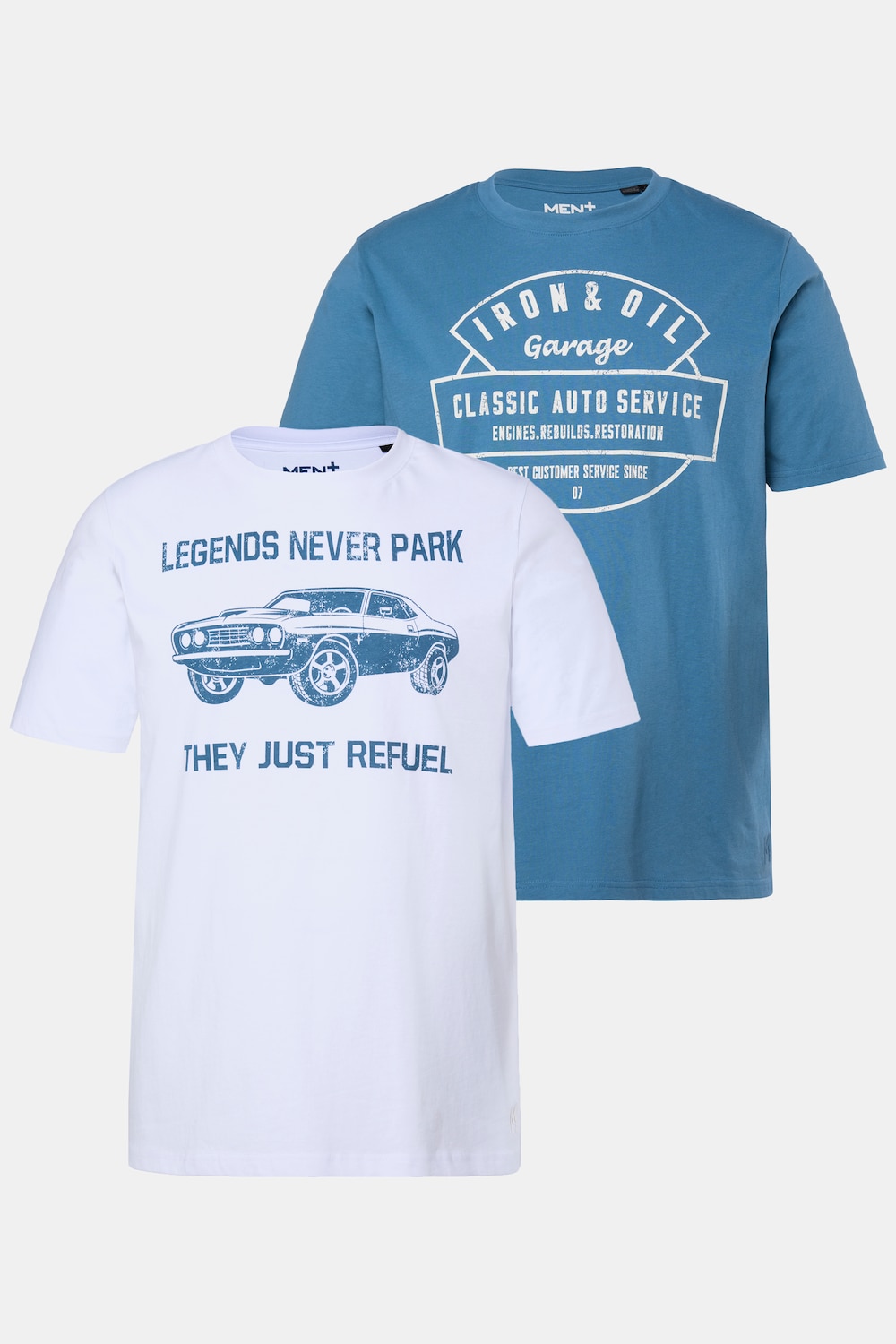 Men+ T-Shirts, 2er-Pack, Brustprint, Halbarm, Rundhals, bis 8 XL