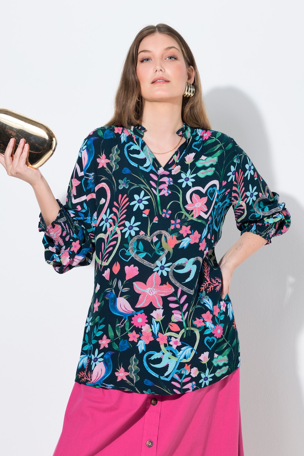 Tunika, Blüten, Tunika-Ausschnitt, Langarm