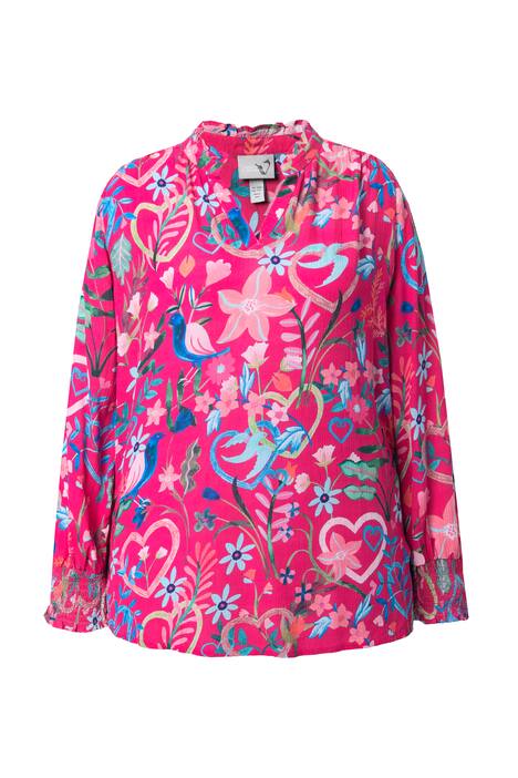 Tunika, květy, tunikový výstřih, dlouhé rukávy