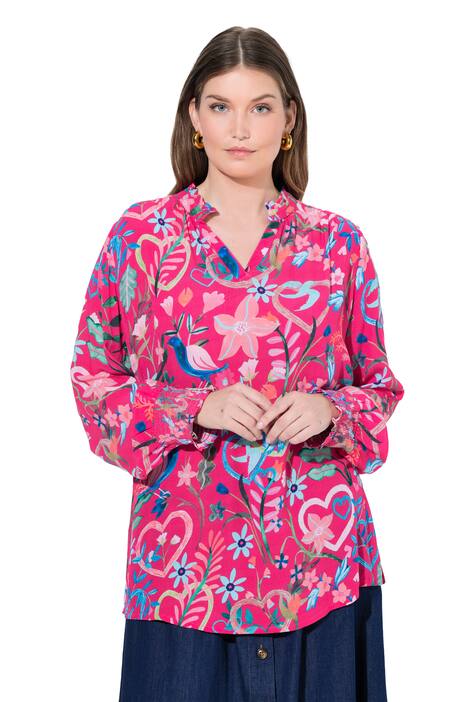 Tunika, květy, tunikový výstřih, dlouhé rukávy