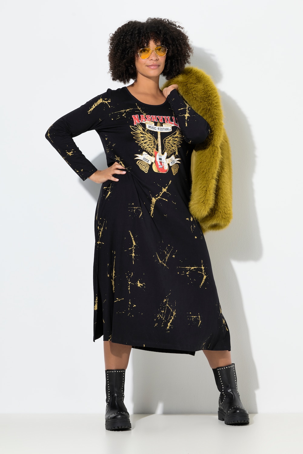 Jerseykleid, A-Linie, Maxilänge, Batikmuster, Druckmotiv