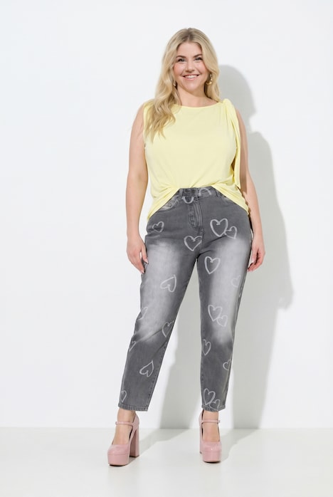 Mom-jeans, harten, wijde pijpen, comfortabele tailleband