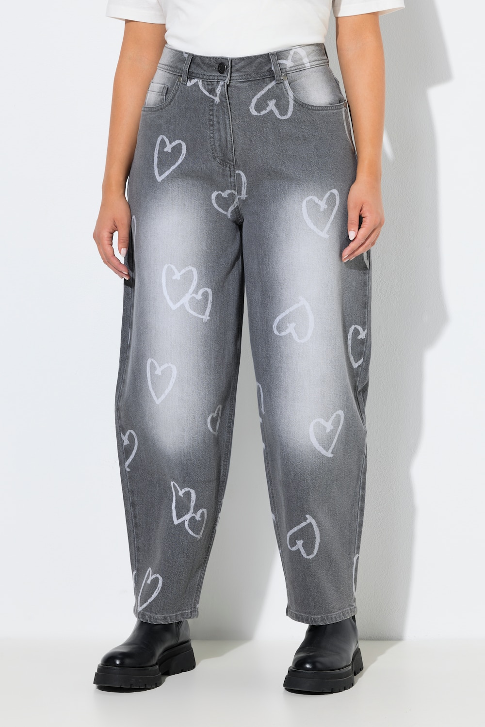 Große Größen Mom-Jeans, Damen, grau, Größe: 50, Baumwolle, Ulla Popken