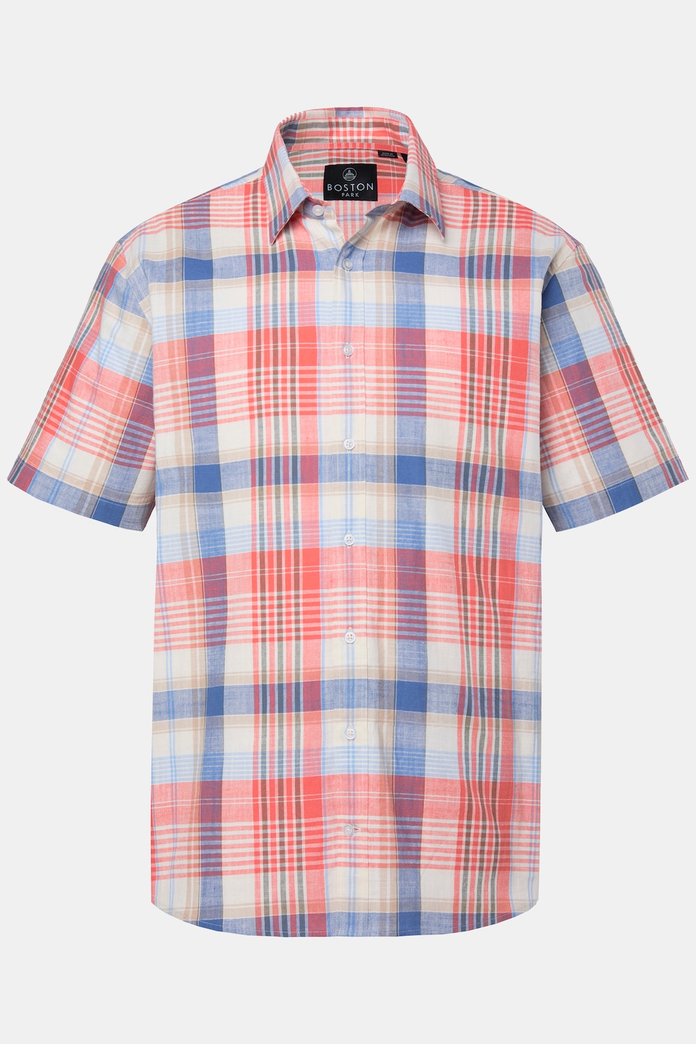 Boston Park geruit overhemd in linnenlook, korte mouwen, kentkraag, Comfort Fit, tot 8XL