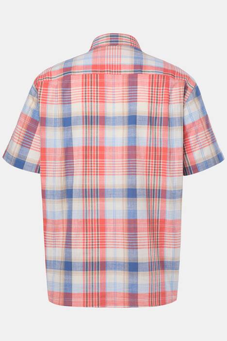 Boston Park geruit overhemd in linnenlook, korte mouwen, kentkraag, Comfort Fit, tot 8XL