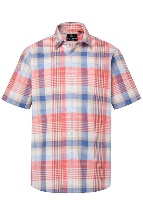 Košile, krátké rukávy, kostkovaná, lněný vzhled, Kent límeček