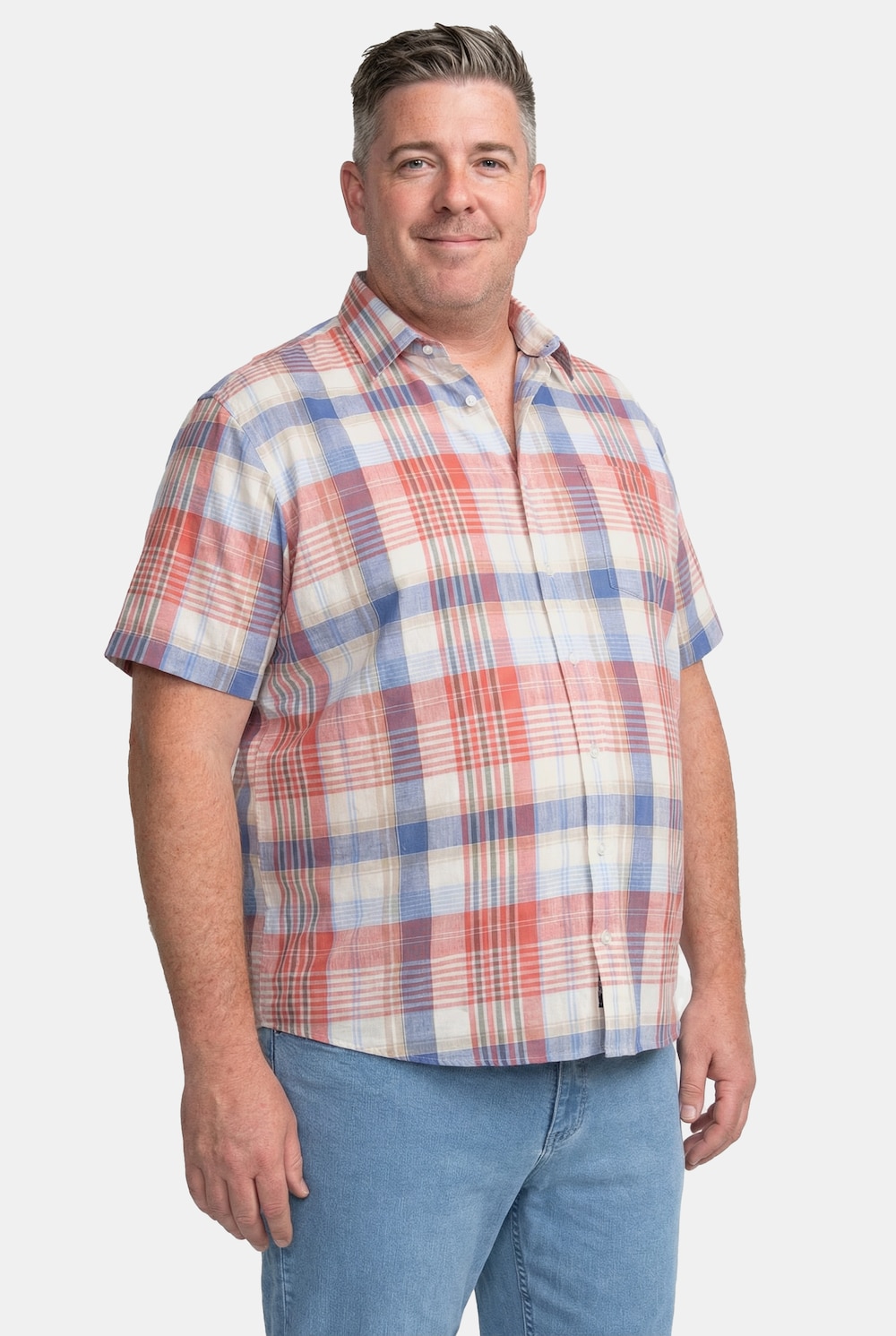 Leinenoptik-Karohemd, Halbarm, Kentkragen, Comfort Fit, bis 8 XL