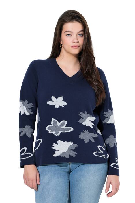 Pulovr, květiny, V výstřih, dlouhé rukávy, bio-bavlna
