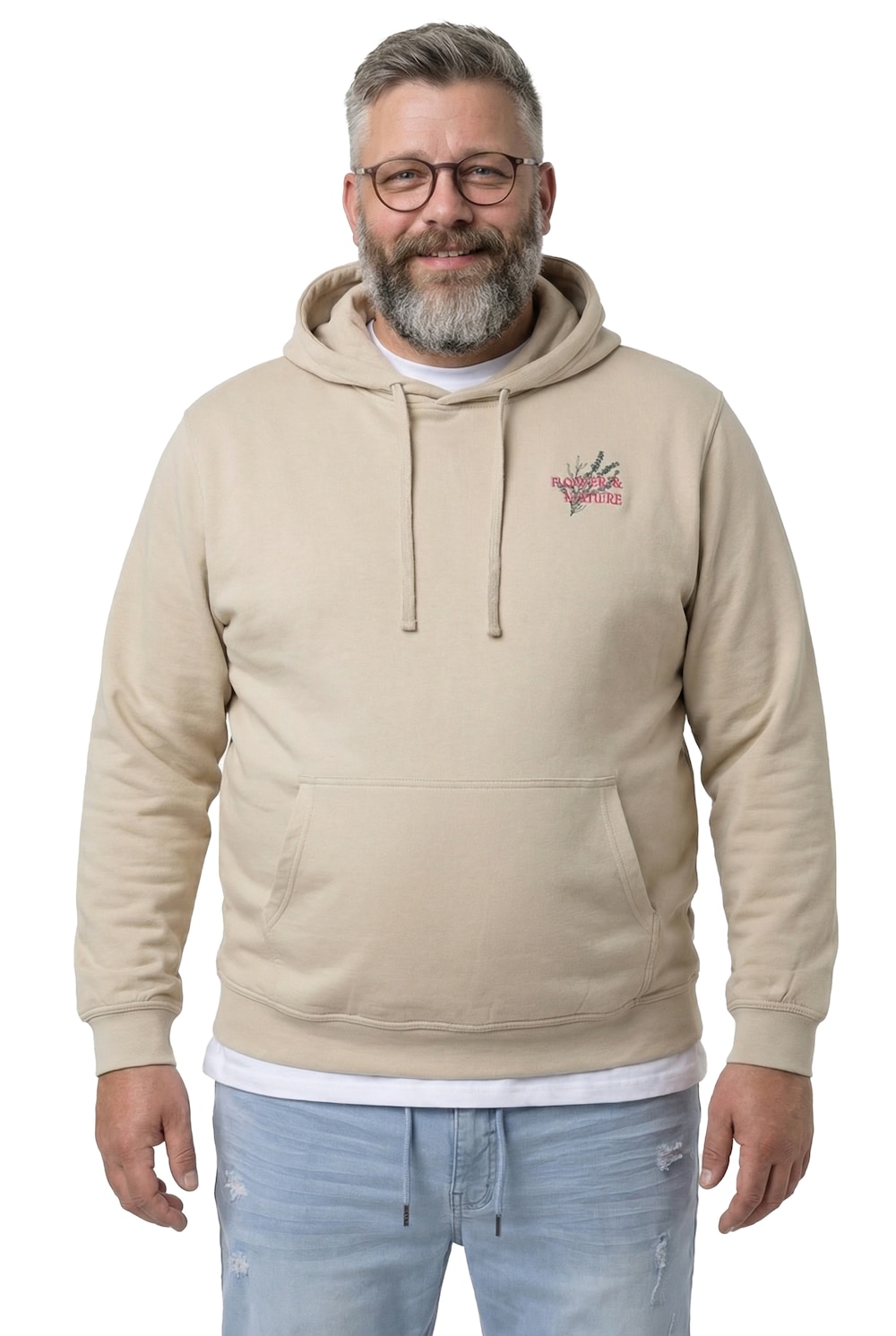 Stora storlekar Hoodie, Her, beige, storlek: 4XL, Bomull, Men Plus