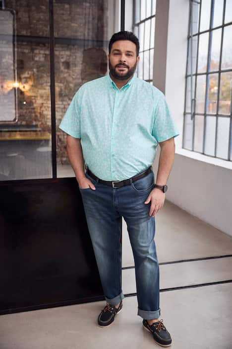 Boston Park skjorte, korte ærmer, minimalmønster, buttondown-krave, comfort fit, op til 8 XL