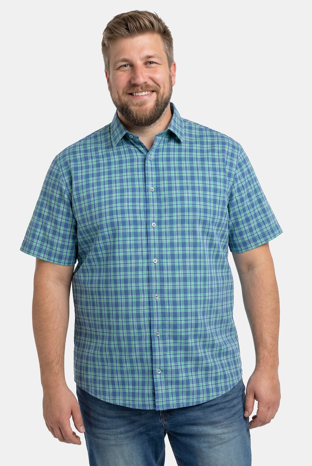 Boston Park Leinenoptik-Karohemd, Halbarm, Kentkragen, Comfort Fit, bis 8 XL