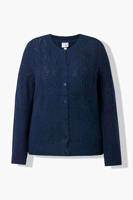 Kardigan, ażurowy wzór, okrągły dekolt, długi rękaw