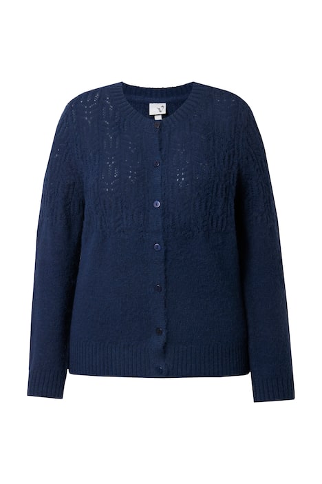 Rozepínací svetr, ažurový vzor, kulatý výstřih, dlouhé rukávy