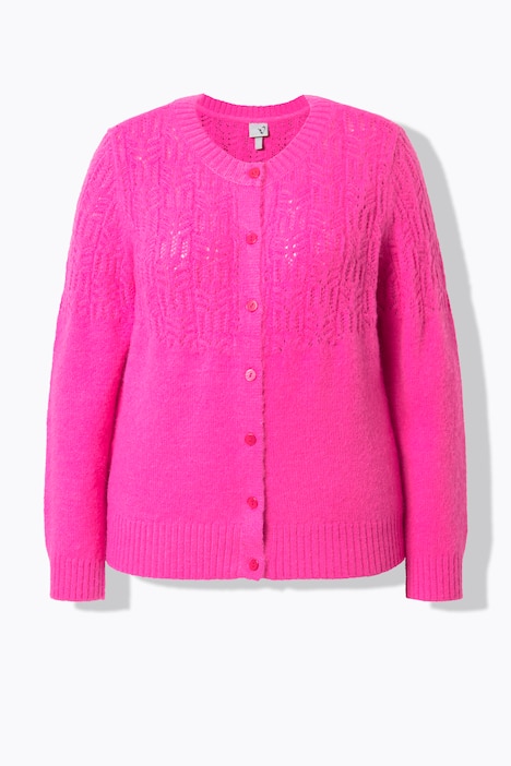 Kardigan, ażurowy wzór, okrągły dekolt, długi rękaw