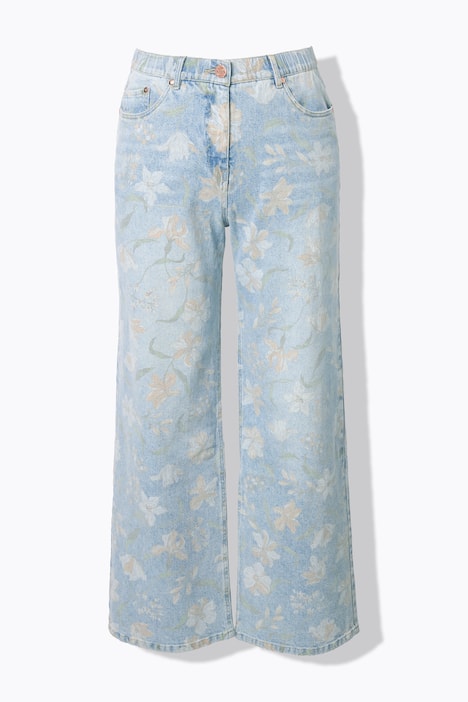 Dżinsy Mary, kwiaty, szerokie, proste nogawki