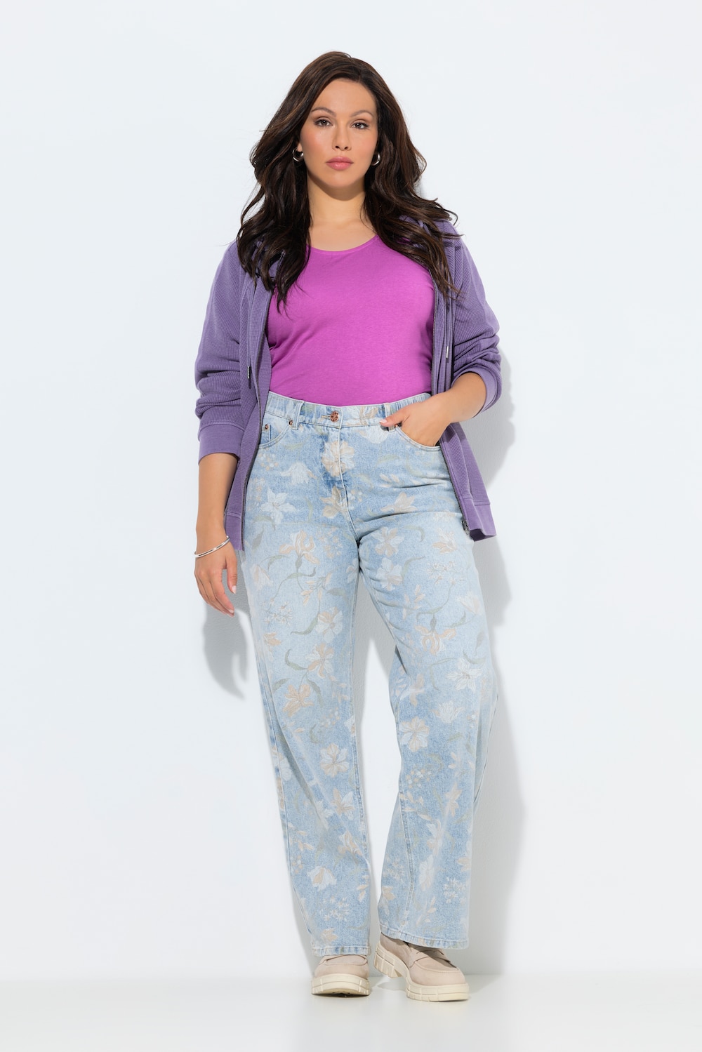 Jeans Mary, bloemen, wijde, rechte pijpen