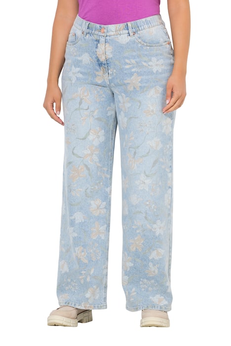 Džíny Mary, květy, široké, rovné nohavice