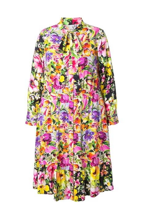 Midi šaty, vzor, A střih, výstřih do V, dlouhé rukávy