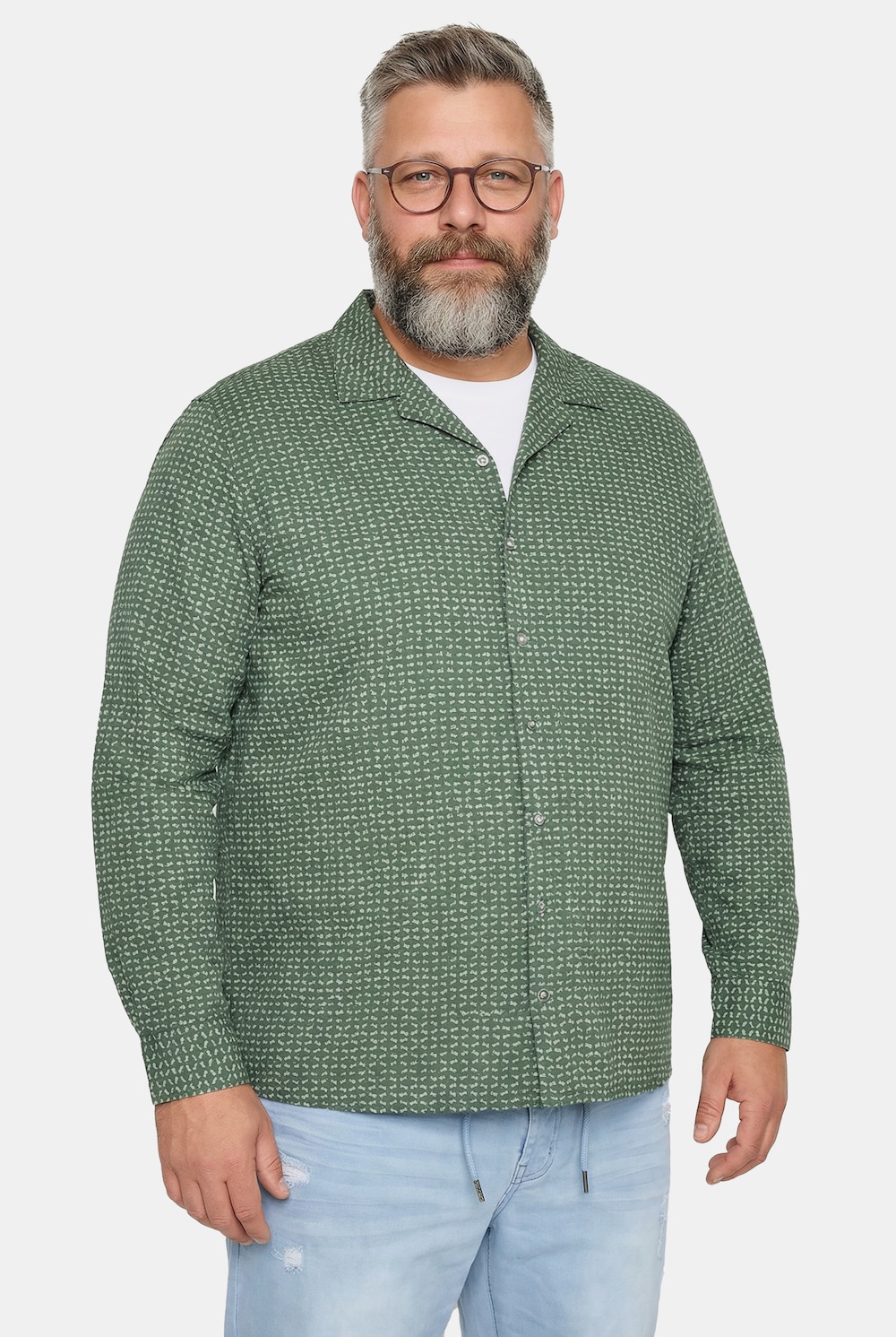 Men+ Hemd, Halbarm, Allovermuster, Cubakragen, Cuba Fit, bis 8 XL