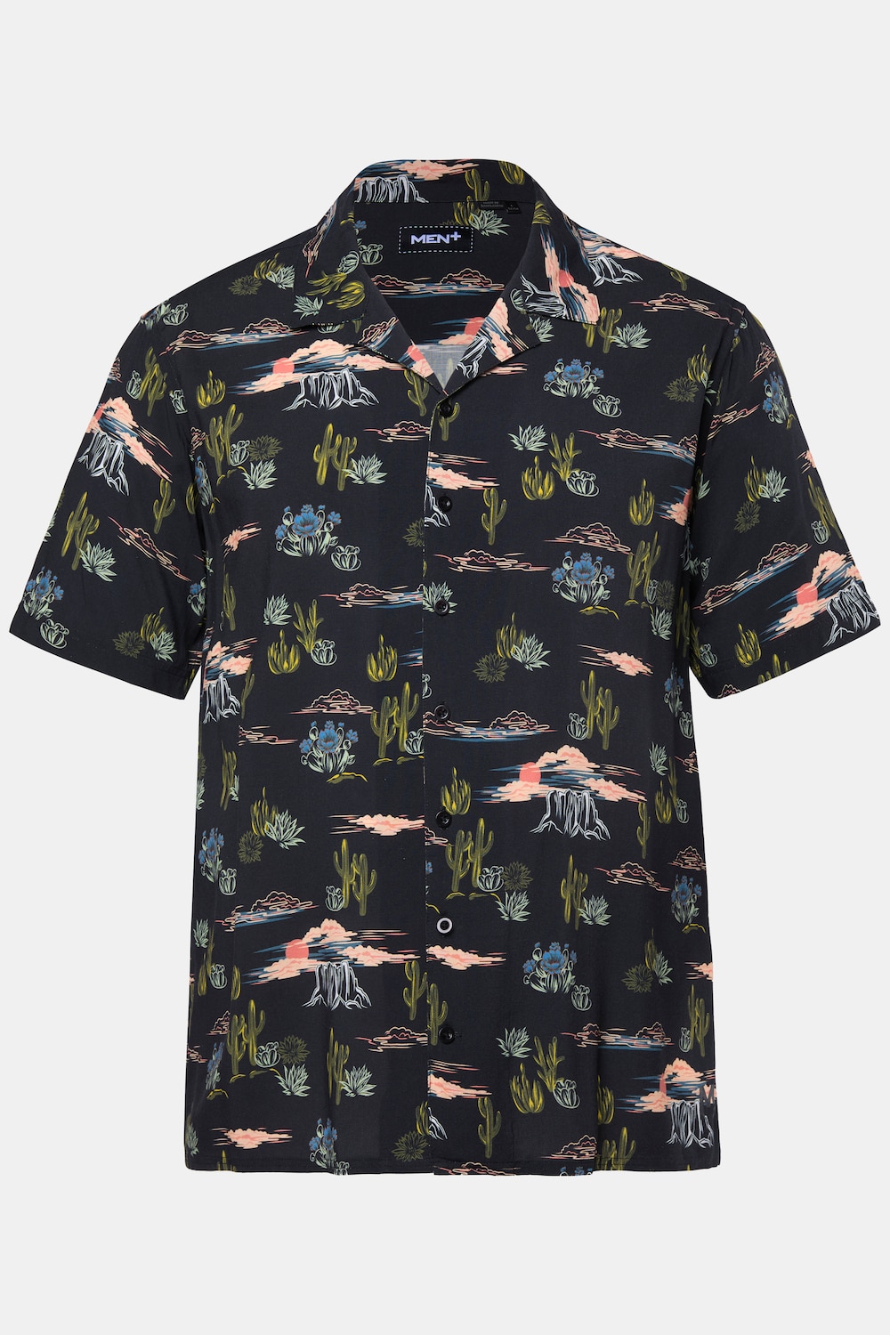 Men+ overhemd, korte mouwen, all-over patroon, Cubaanse kraag, Cuba Fit, tot 8XL