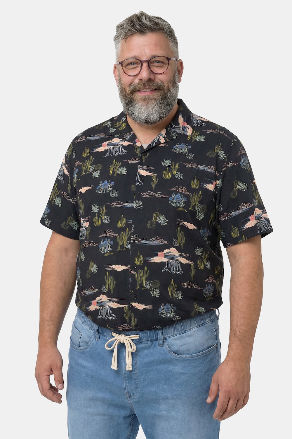 Men+ Hemd, Halbarm, Allovermuster, Cubakragen, Cuba Fit, bis 8 XL