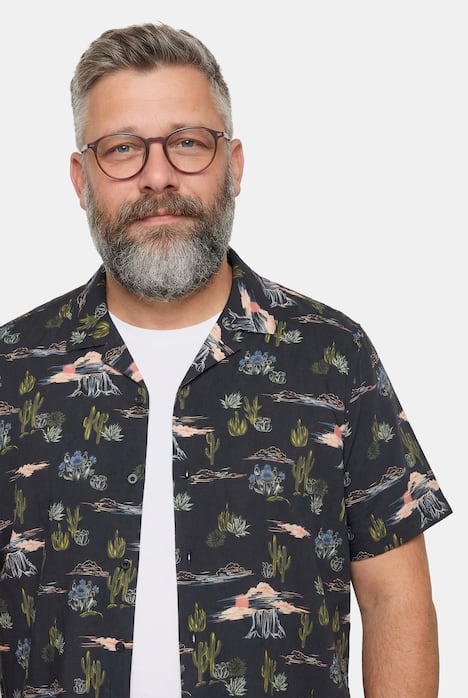 Men+ Hemd, Halbarm, Allovermuster, Cubakragen, Cuba Fit, bis 8 XL
