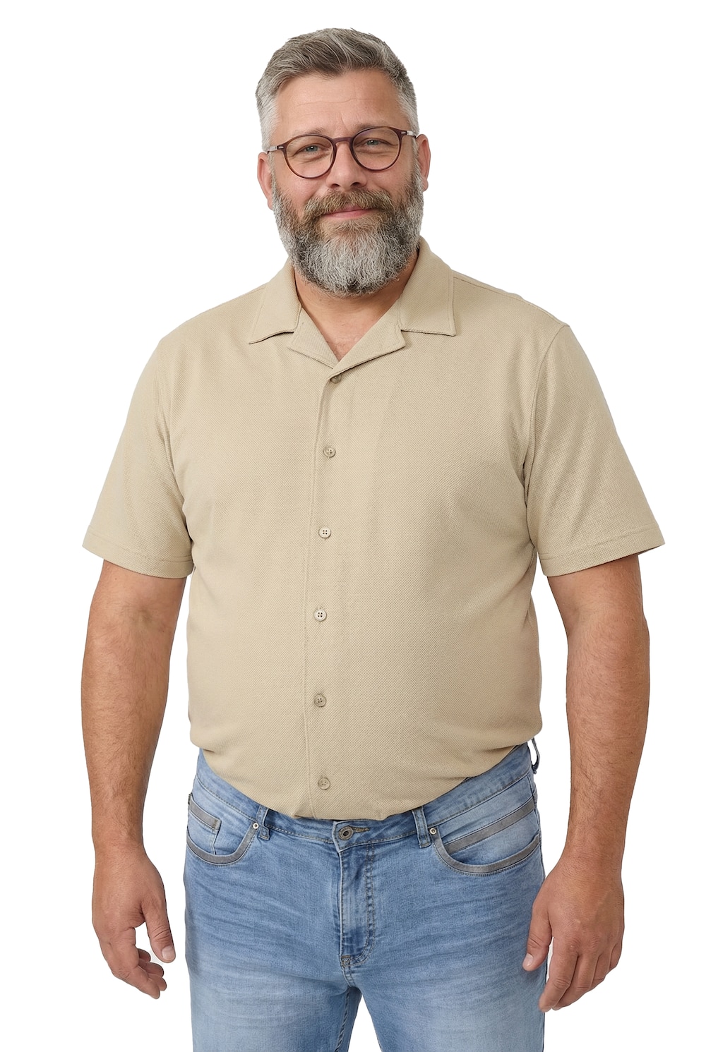 Stora storlekar Pikéskjorta, Her, beige, storlek: 7XL, Bomull, Men Plus