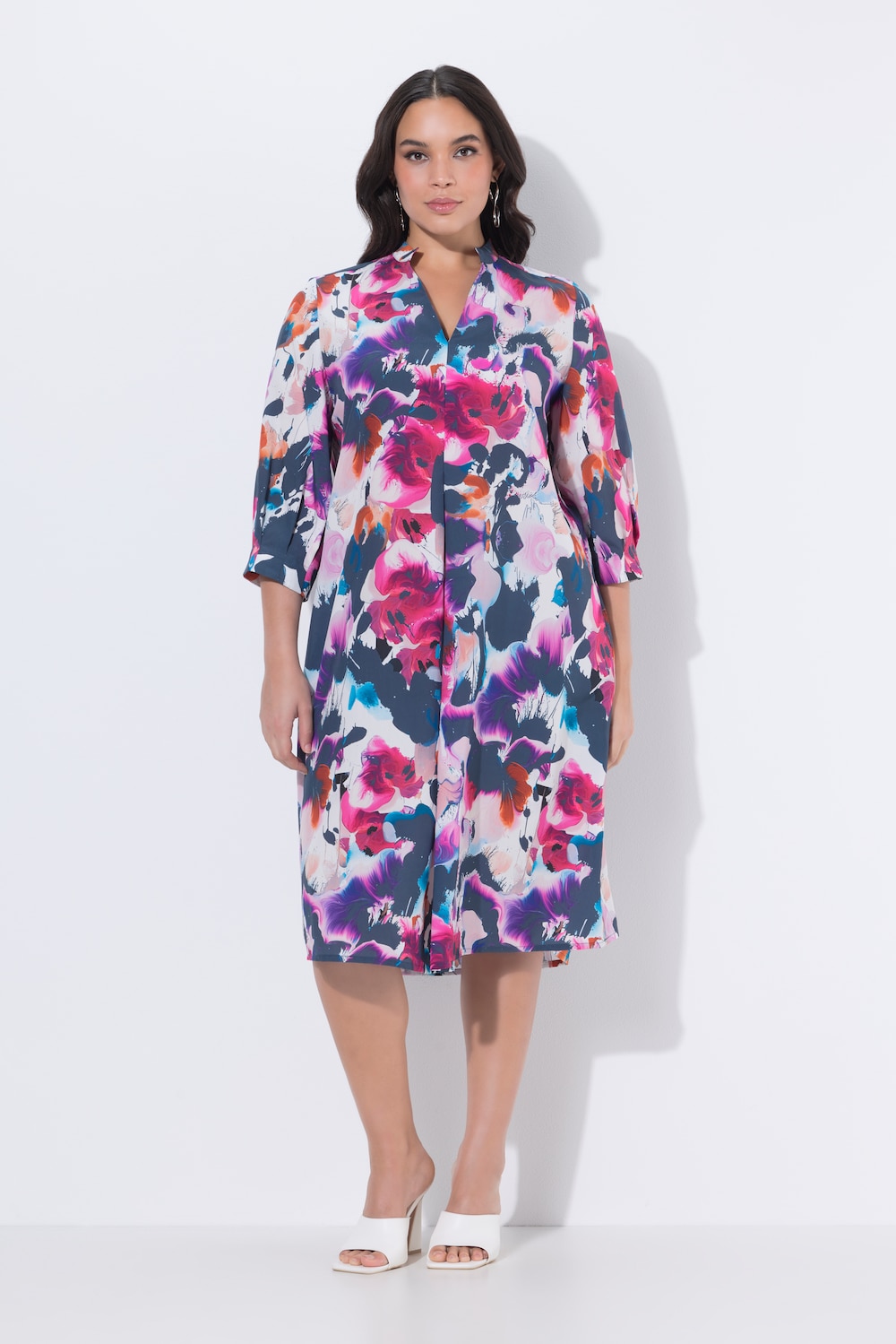 Große Größen Lyocell-Midikleid, Damen, weiß, Größe: 50/52, Synthetische Fasern, Ulla Popken