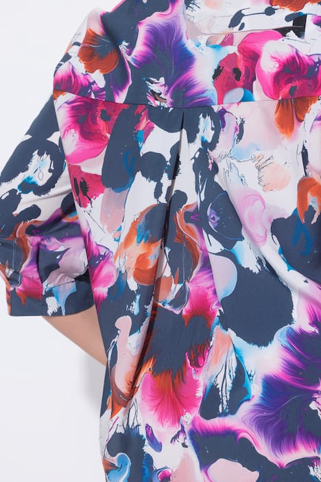 Midi-jurk, lyocell, aquarel, A-lijn, V-hals, 3/4-mouwen