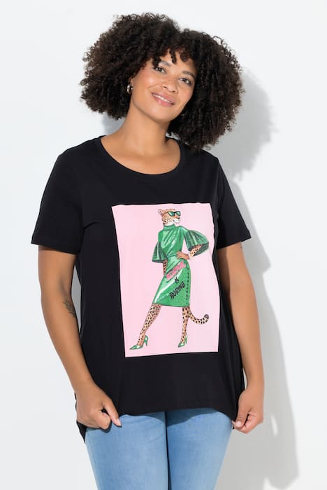 T-shirt, A-lijn, LeoLady-print en statement
