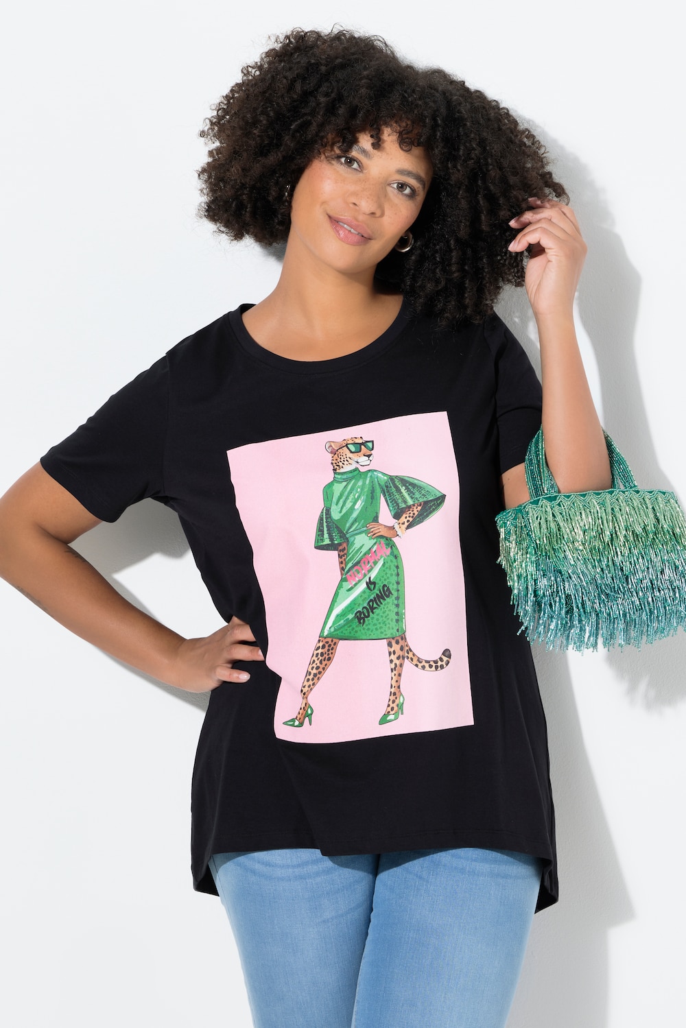 T-shirt, A-lijn, LeoLady-print en statement