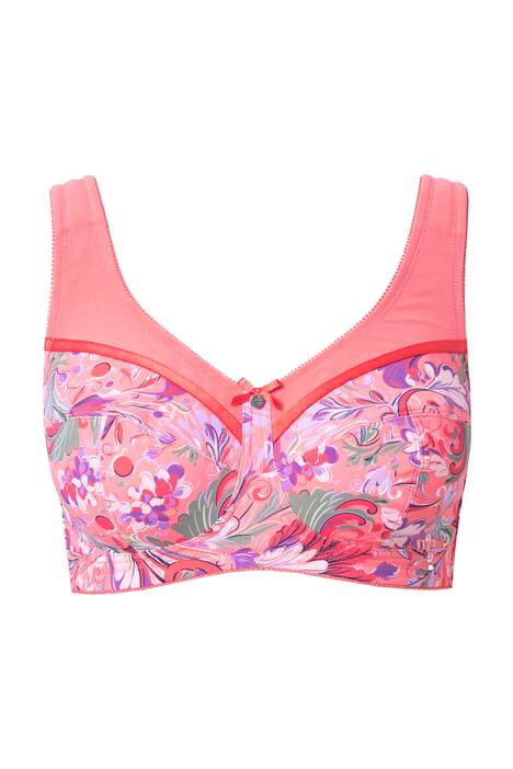 Odlehčující podprsenka, květovaný potisk, bez kostic, košíčky C-F