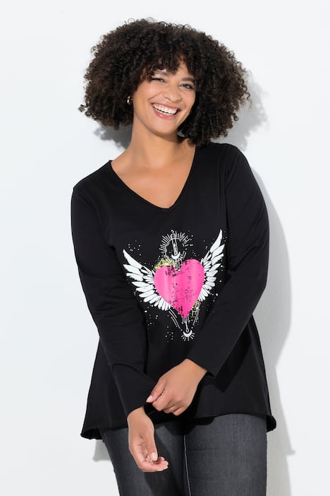 Langarmshirt, A-Linie, Herz-Motiv