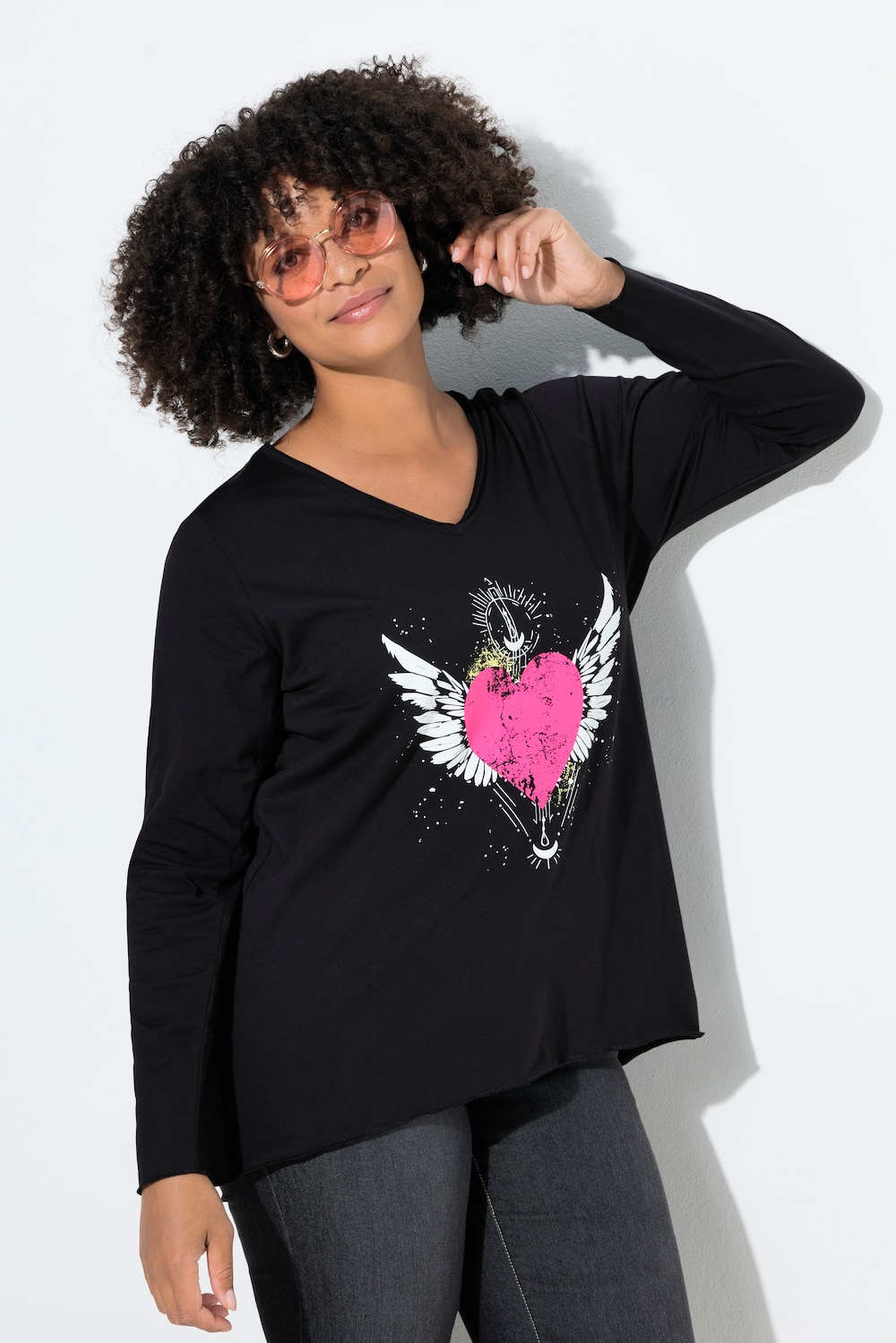 Langarmshirt, A-Linie, Herz-Motiv