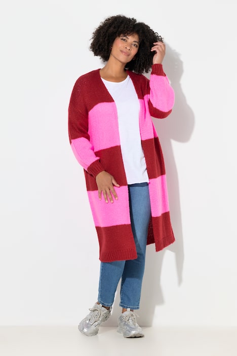 Long-Strickjacke, Straight Fit, Blockstreifen