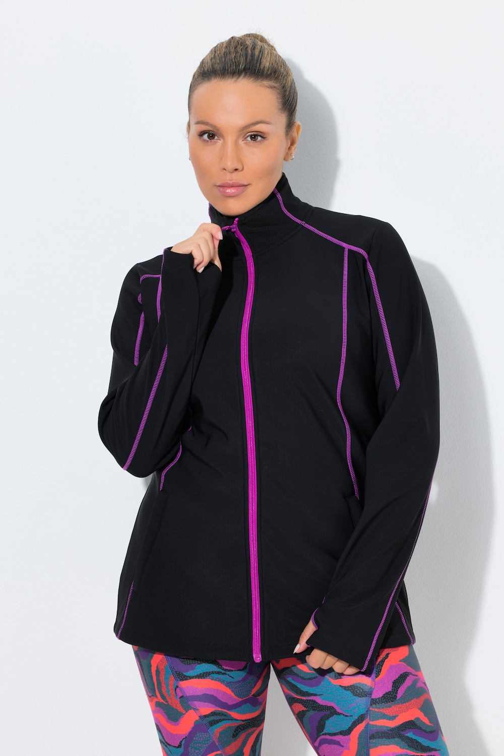 Große Größen Funktions-Sweatjacke, Damen, schwarz, Größe: 58/60, Polyester/Synthetische Fasern/Elasthan, Ulla Popken