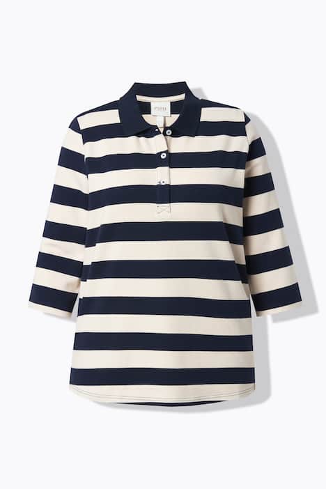 Polo-Sweatshirt, Streifen, 3/4-Arm, Biobaumwolle