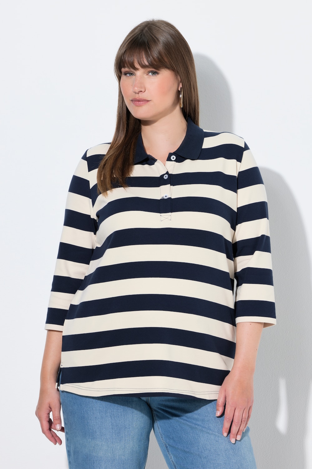 Große Größen Polo-Sweatshirt, Damen, blau, Größe: 50/52, Baumwolle, Ulla Popken