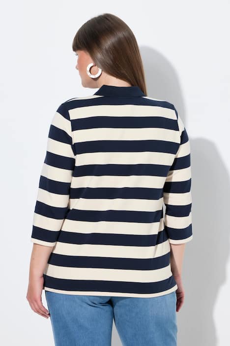 Polo-Sweatshirt, Streifen, 3/4-Arm, Biobaumwolle
