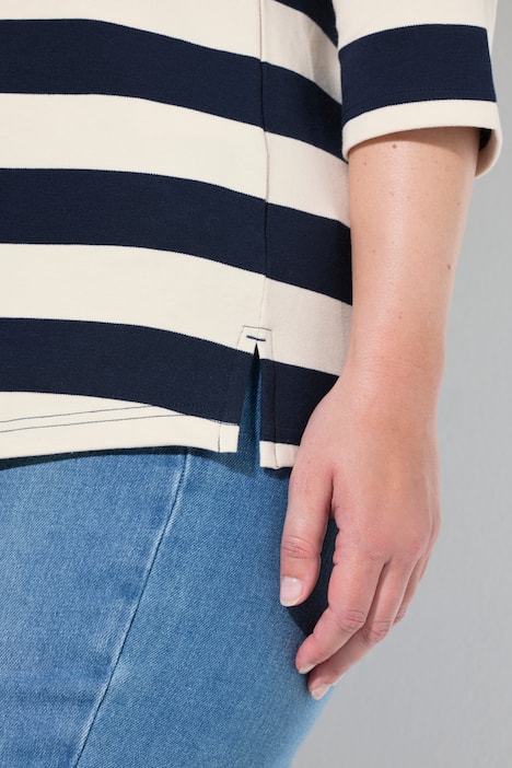 Polo-Sweatshirt, Streifen, 3/4-Arm, Biobaumwolle