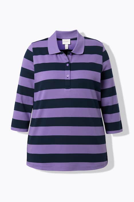 Polo-Sweatshirt, Streifen, 3/4-Arm, Biobaumwolle