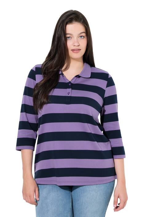 Sportovní mikina s polo límečkem, proužky, 3/4 rukáv, bio-bavlna