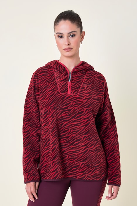 Fleece-Hoodie, kurz, Blüten-/Leomuster, Kapuze, recycelt