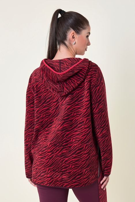 Fleece-Hoodie, kurz, Blüten-/Leomuster, Kapuze, recycelt