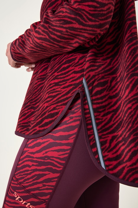 Fleece-Hoodie, kurz, Blüten-/Leomuster, Kapuze, recycelt